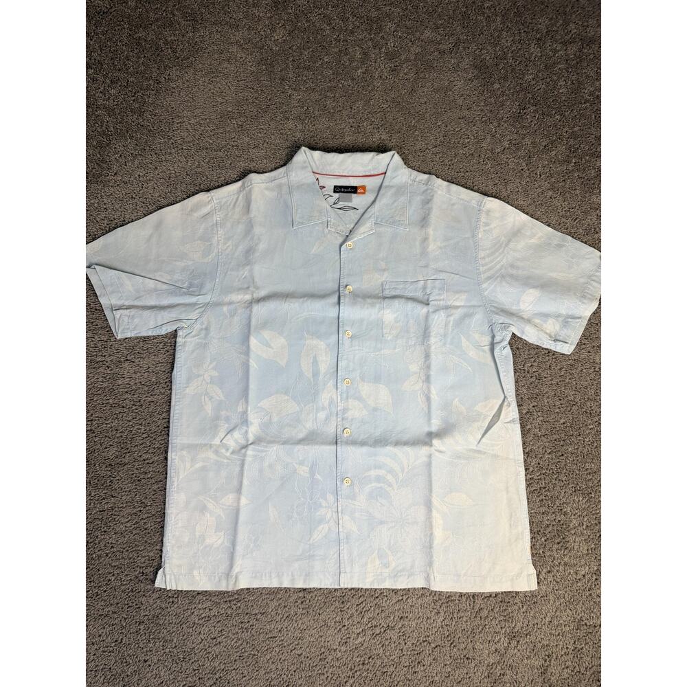 Quiksilver Shirt Mens XL Blue Floral Sun Fade Short Sleeve Button Up Relaxed Fit